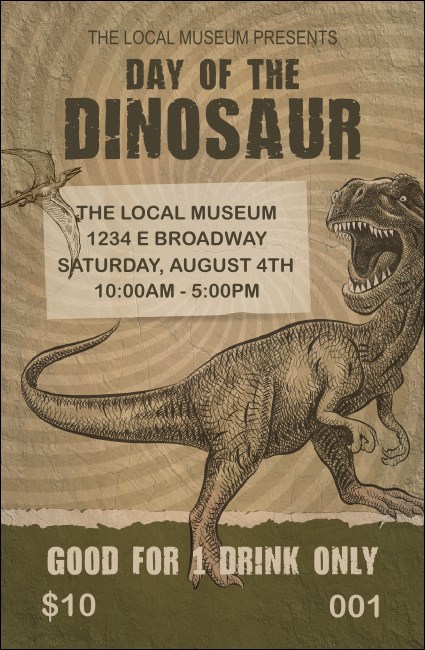 Dinosaur Illustrated Drink Ticket Product Front