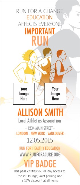 Run for a Cause (Yellow) VIP Event Badge Large