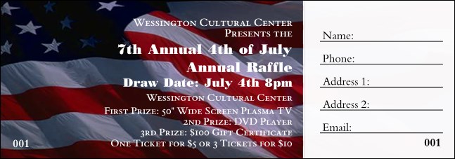 American Flag Raffle Ticket 0007