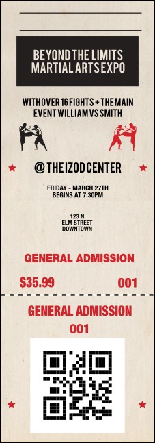 MMA Old School QR Event Ticket Product Front