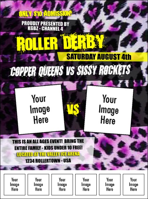 Roller Derby Pink Leopard Logo Flyer Product Front