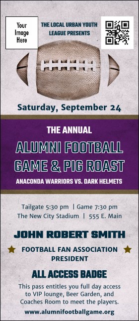 Football Purple VIP Event Badge Large Product Front