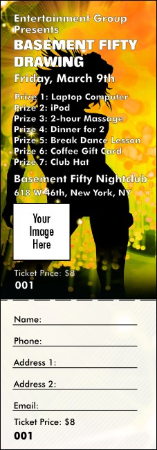 Nightclub Yellow Raffle Ticket Product Front