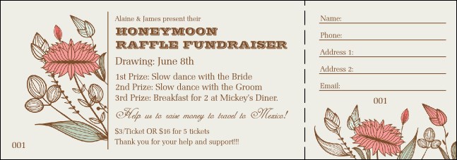 Wedding Flower Motif Raffle Ticket Product Front